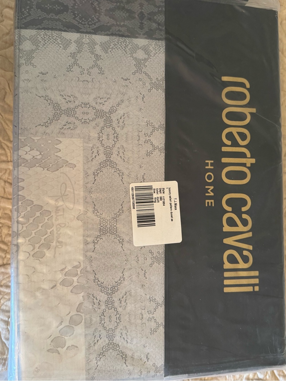 Roberto Cavalli Home Silver-Gray Snake Print Duvet Cover